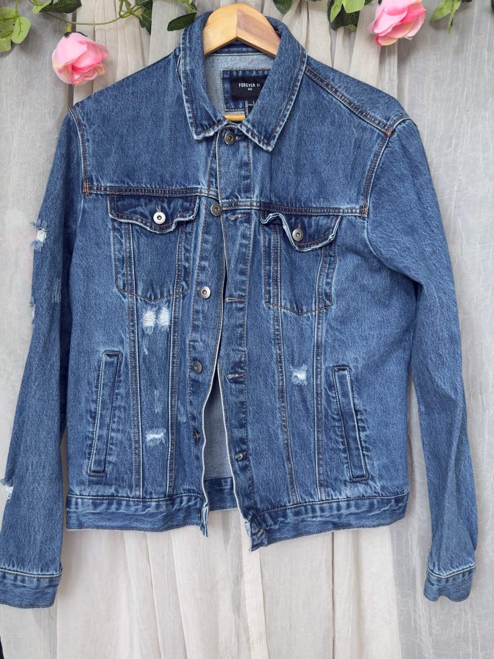 Forever 21 Blue Distressed Denim Jacket